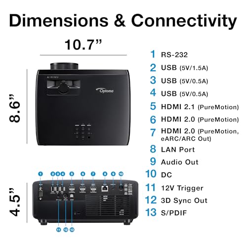 Optoma UHZ58LV 3000-Lumen 4K UHD Portable Dual Laser Projector - Black