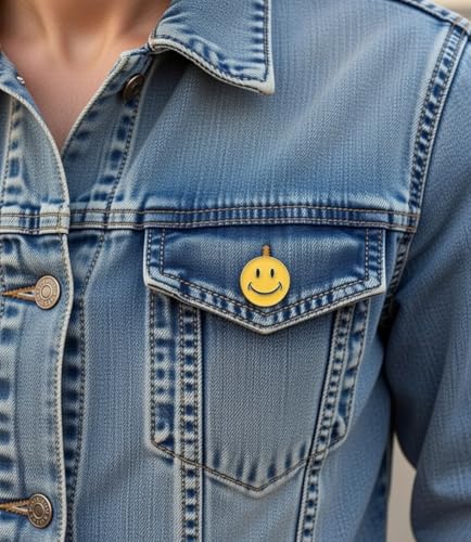 Bulk Deluxe 50 Pack of Happy Face Lapel Pins - Enamel on Zinc Alloy with Rubber Backing