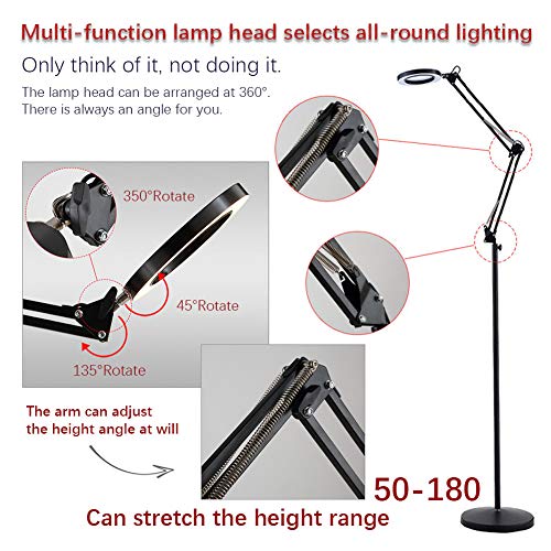 8X LED Magnifier Clip Floor Standing Lamp,360°Swivel Base Adjustable Arm Stable Basereading Magnifying Glass- for Beauty, Salon, Tattoo, Nail, Dental, Reading and Skincare