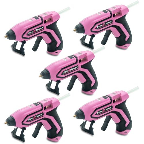 Pink Power 5 Set Mini Cordless Hot Glue Gun Kits with Stand For DIY Crafts