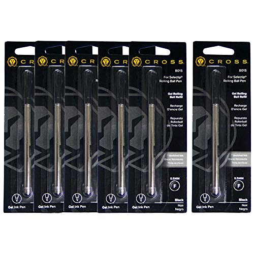 Cross CROSS 8015 Refill for Select Tip Rollerball, Gel Ballpoint Pen, Water-based, F, Fine Point, 0.5mm, Black, Set of 6