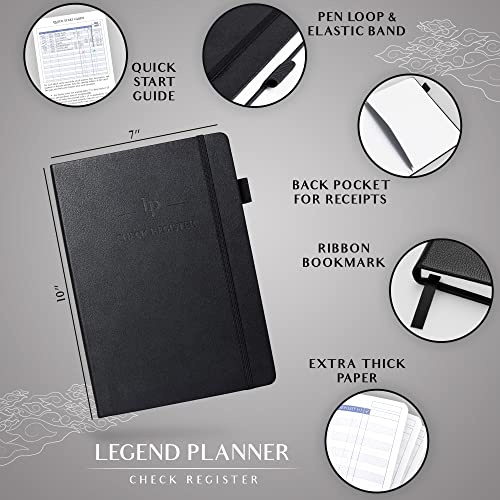 Legend Check Register for Personal Checkbook, Ledger Book, Black