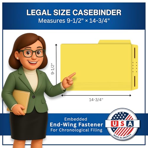 Yellow Casebinder Legal File Folders, Doctor Stuff, Top Tab, Legal Size with Fully Reinforced Back, 2” Embedded Fastener on Endwing, and 1/2 Cut Assorted Top Tabs, 14 pt Stock, Carton of 200