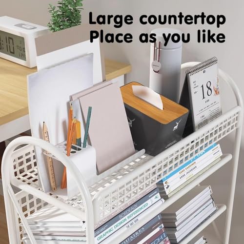 Preferspace Book cartMovable Bookshelf 5 Tier Rolling Utility cart Rolling Book cart with Slanted Shelves for Offices, Classrooms, Libraries, Study Rooms,A