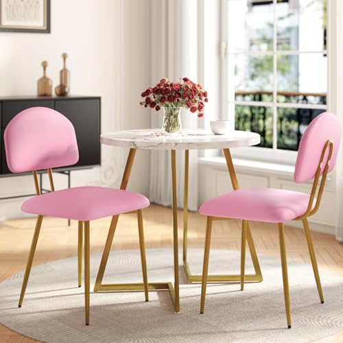 VECELO Stacking Dining Chairs Set of 2, Curved Backrest, Pink