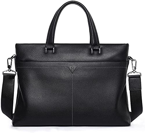 XIADENGLAN Soft Leather 13.3 Inch Laptop Briefcase Classic Litchi Pattern Business Bag rk Messenger Shoulder(Black 1)