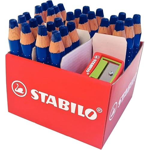 STABILO MARKdry - Maxi School Pack of 30 Markdry Erasable Markers - Blue Slate and Whiteboard + 2 Pencil Sharpeners