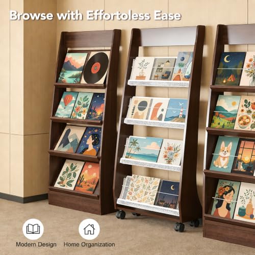 Quvex 7-Tier Magazine Rack, 44" Tall Curved Wooden Display Stand