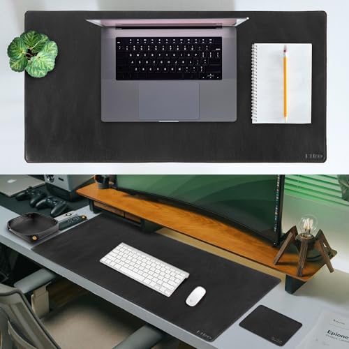 ELIZO Leather Desk Pad Real Leather Desk Mat Thick (3mm) Double Layer (32x16) Cover Blotter Desk Protector Large Computer Mat for Keyboard Mouse Pad Table Laptop Mat Office Accessories - Carbon