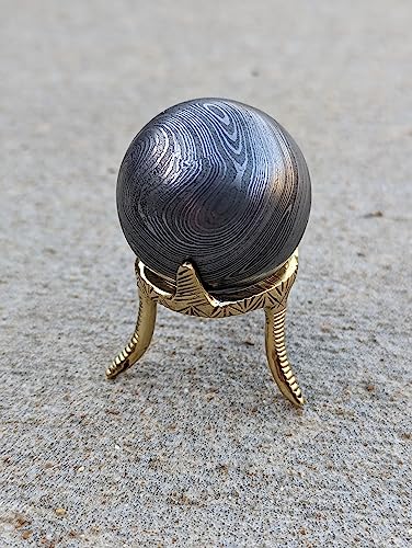 Happie Hare Damascus Steel Orb Sphere with Stand - Unique and Versatile Home Decor Piece - 1 Pound Solid Folded Steel - Conversation Starter Beskar Steel Desk Decor