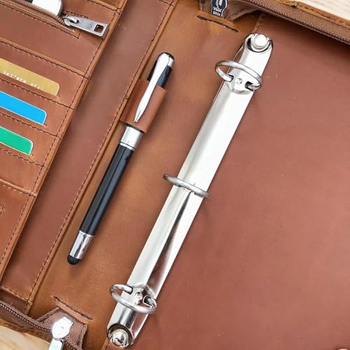 Business 3 Ring Check Binder, Genuine Leather Check Book Portfolio for 3 Holes or 9 Holes Checks, Check Book Binder for 11 1/4"x9", Crazy Horse Leather (Brown, Standard)
