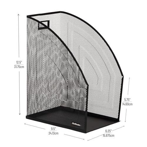 Mind Reader Vertical File Organizers, Desktop File Holders for Folders, Magazines, and Paperwork, Workspace Organizer, Metal Mesh, Set of 2, Black