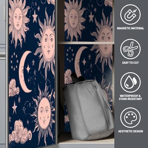 CEREJYPUZ 2 Pcs Locker Magnetic Wallpaper Seamless Cosmic Sun Crescent Moon Vintage for Astrology Sun 12" x 36" Wall Magnetic Sticker Removable Locker Accessories Decor Easy Install for Office School