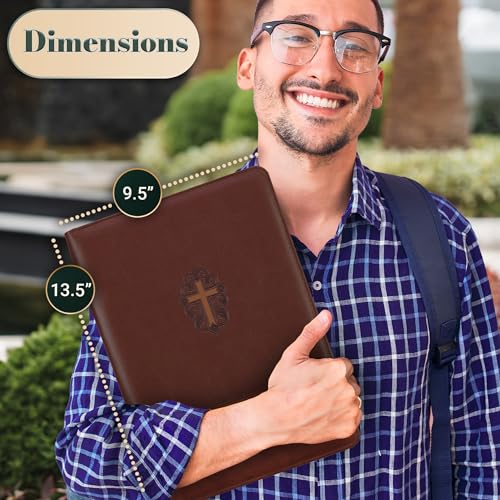 Christian Art Gifts John 3:16 Cross Two-Tone Zippered Brown Faux Leather Padfolio/Portfolio Folder Notepad with Single Pen with Highlighter Tip for Notes
