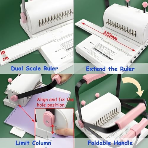 Manual Double-Spiral Punch Binder,20-Sheet,Extended Ruler,Pressure Ring Adjustment,Round Hole,for Schools, Offices, Businesses