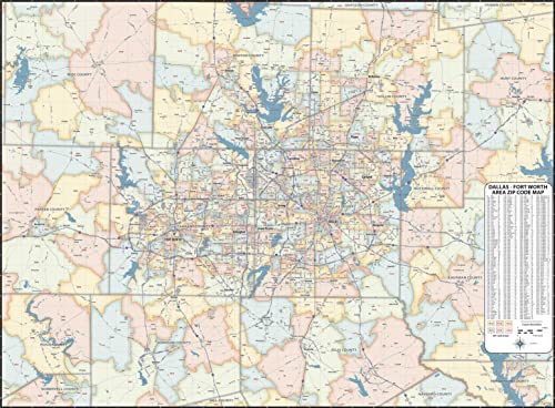 Generic Dallas - Fort Worth TX ZIP Code Laminated Map (48' x 36')