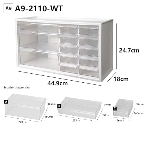 livinbox 13 Drawers and Dividers Desk Drawer Organizer for Hair Accessories Arts Crafts Sewing Supplies Stationary Teacher Toolbox Medicine Vitamin, White, A9-2110-WT