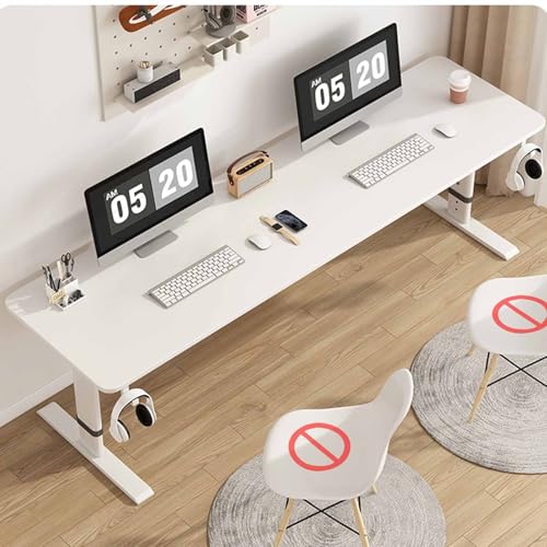 FORRTY Standing Desk Adjustable Desk Computer Table Office Desk Writing Desk Metal And Wood Modern Study Desk Height 65-100cm (25.6-39.4in) 3-color Desktop And Upgraded Cable Hole Design(White+White,1