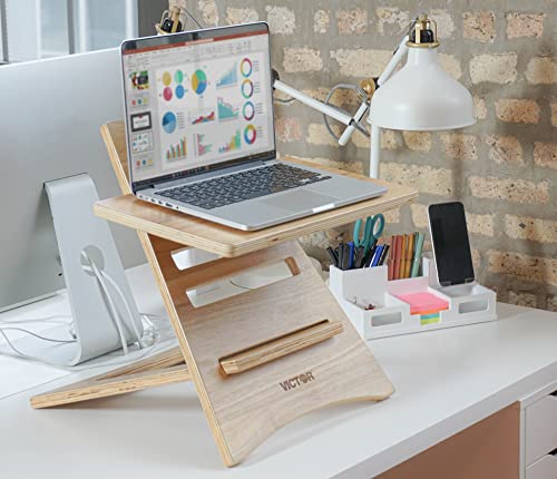 Victor Laptop Stand - Adjustable Acacia Wood Standing Desk Converter with 5-Level Height Adjustment, Portable Design, Fast Tool-Free Assembly, Natural Finish