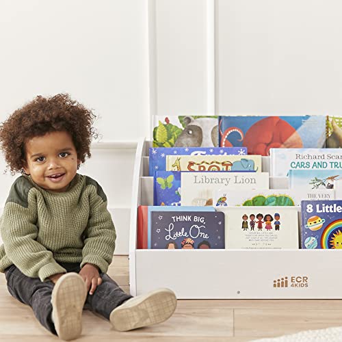 ECR4Kids 4-Shelf Toddler Book Display, Wooden Bookshelf, 30in W, White Wash