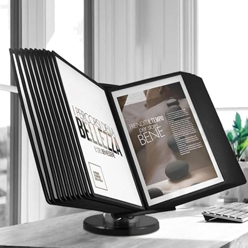 PAUANI Desktop Reference System - Wall Mount Reference Organizer, 20 Display Pockets, Metal Desktop Document Holder Adjustable Desk Flip File Holder, for Office/Home Display and Storage A4 Documents