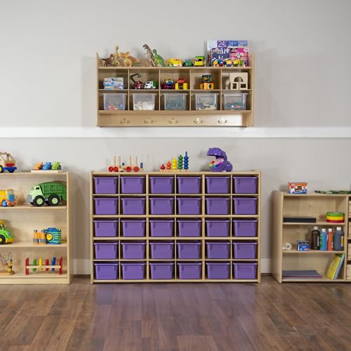 Wood Designs Cubby Storage Bin, Heavy Duty Plastic Containers for Kids Purple Cubby Tray Set of 30