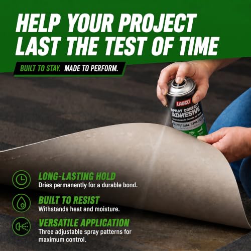 LAUCO Spray Adhesive Contact 13oz, Pack of 6, Industrial Strength Heavy Duty Glue for Wood, Metal, Plastic & Rubber, Heat & Moisture Resistant Fast Bond Multi-Surface Spray Adhesive 36097