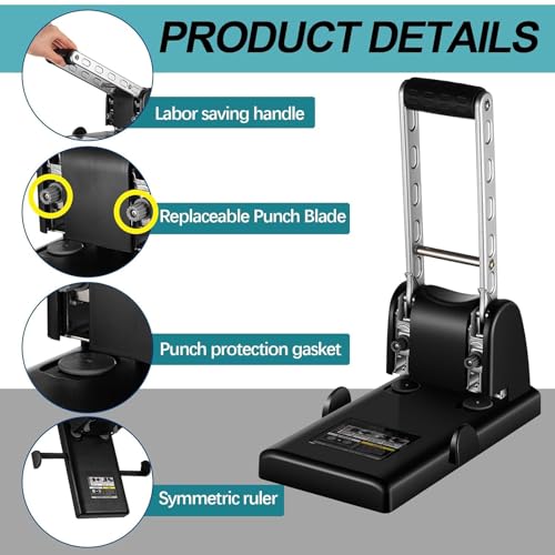 2 Hole Paper Punch, Heavy Duty Paper Punching Machine with 2 Replaceable Blades, 100 Sheet(Thickness 15mm) Punch Capacity, Hole Diameter 6mm, Durable for Office, Print Shops, School