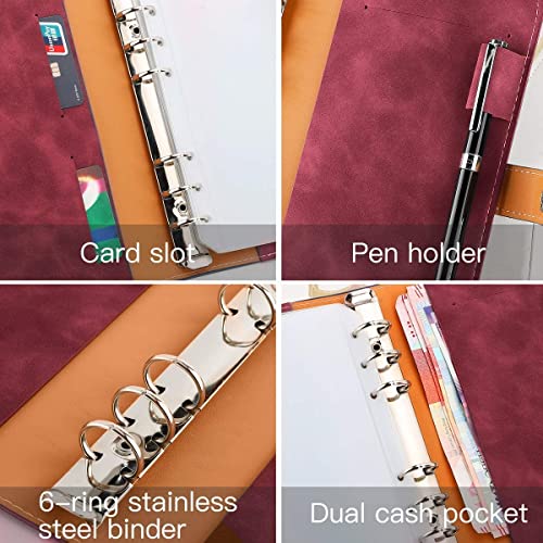 QERTYHKK A6 Notebook Budget Binder, Mini PU Leather Money Organizer with 12 PCS Clear Plastic Zippered Cash Envelopes Pockets & Label