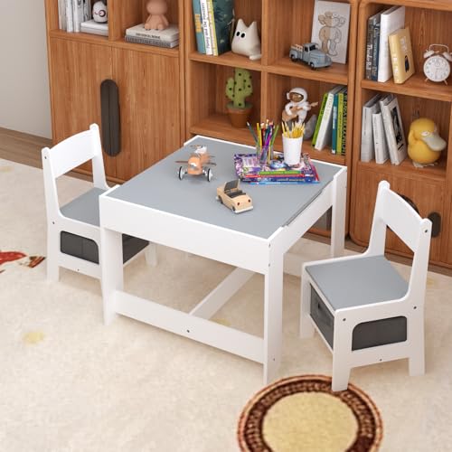 Dawn 3 - in - 1 Wooden Table and Chair Set with Storage Drawer - Ideal for Drawing, Reading & Crafts - 2 - in - 1 Detachable Tabletop
