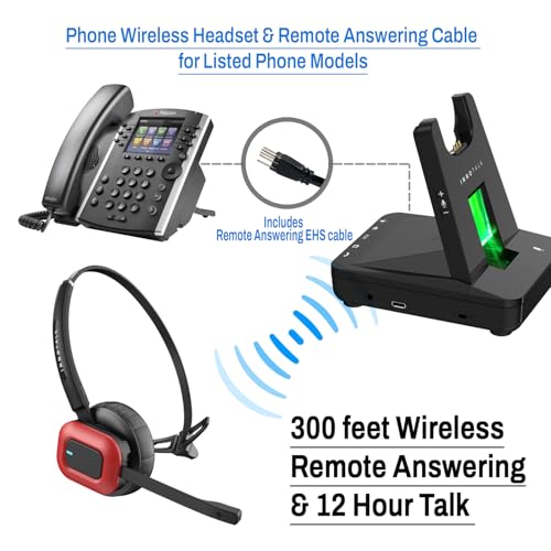 INNOTALK Remote Answering DECT Wireless Headset for Poly Polycom Edge Series Phones - Includes EHS Remote Cable | for E100, E220, E300, E320, E350, E400, E450, E500, E550 | Office & Call Center