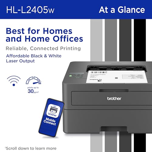 Brother HL-L2405W Wireless Compact Monochrome Laser Printer with Mobile Printing, Black & White Output | Includes Refresh Subscription Trial(1), (Renewed Premium)