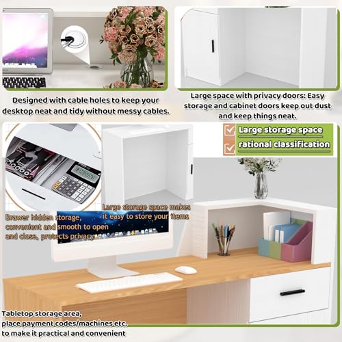 UxxStore Reception Desk with Drawer Storage Lockers, Front Desk Reception Counter Table, Modern Checkout Counter for Store, Reception Room Tables for Salon, Hotel, Cafe-Easy Assembly