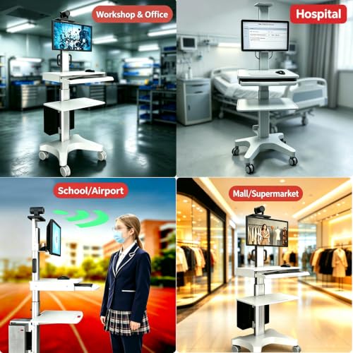 INTBUYING Rolling Mobile Workstation Computer Cart Sit Stand with Wheels and Drawers Height Angle Adjustable 22LB Load for 17‑32 in Monitor Laptop