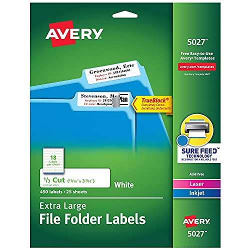 Avery 5026 Extra Large Filing Labels, 15/16-Inch x3-7/16-Inch, 450/PK, Assorted