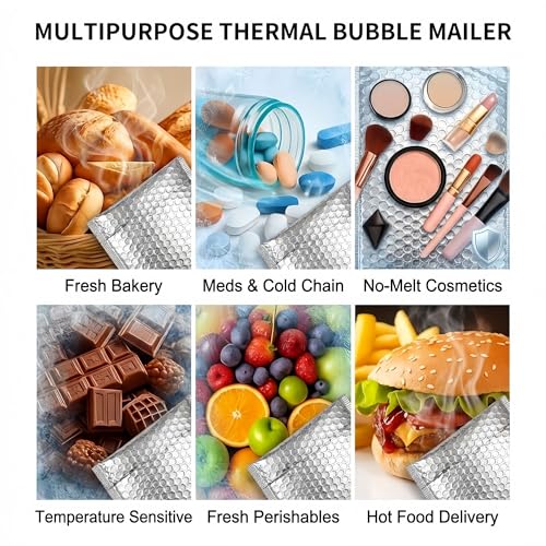 50 Pack 11x14 Inch Insulated Bubble Mailers for Cold Shipping, Silver Foil