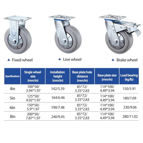 Mavvilo Heavy-Duty Swivel Caster Wheels 4-Inch Industrial Office Wheels with Brake Durable Furniture Rollers for Legs Thick Base High Load Capacity Perfect for Mobility,Fixed and Braked-4In