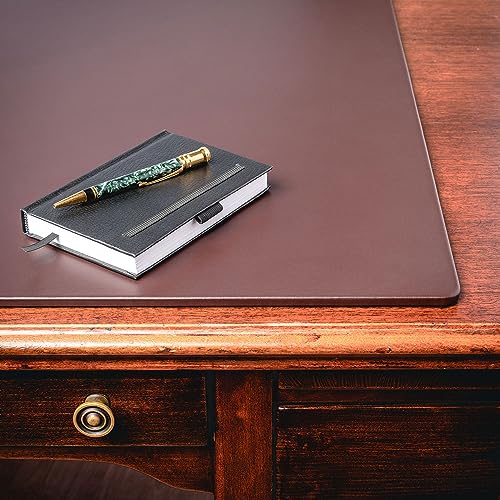 Dacasso 17” x 14” Chocolate Brown Leather Conference Pad w/Pen Well - Luxury Leather Desk Blotter for Writing - Padded Executive Table Surface Protector