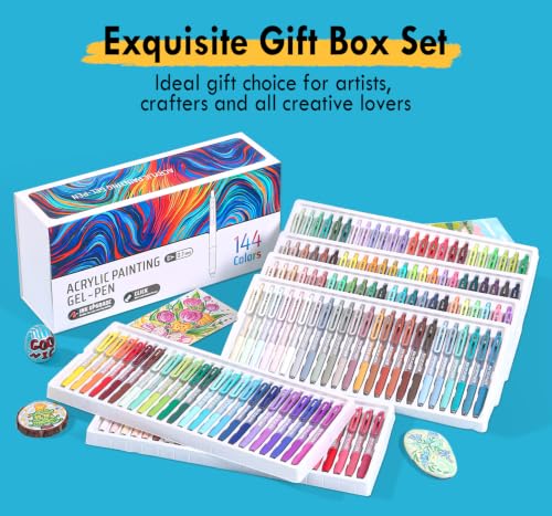 Xipan Acrylic Gel Pens for Coloring, 144 Colors Retractable Colored Pens