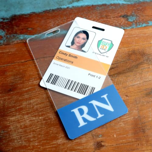 Bulk 20 Pack - Clear Badge Buddy Vertical - Hospital ID Backer Cards - Transparent Title/Role Identifier - Wear Behind Medical Name Badge on I’D Reel or Lanyard by Specialist ID (Blue)