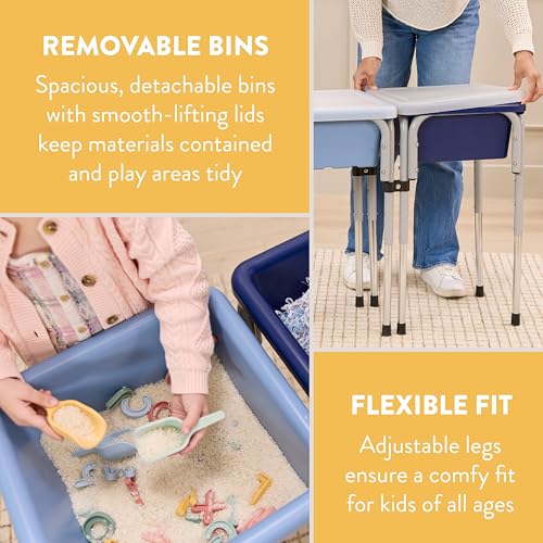 Back2School Express Adjustable Double Sensory Table with Lids, Kids Furniture, Navy/Powder Blue