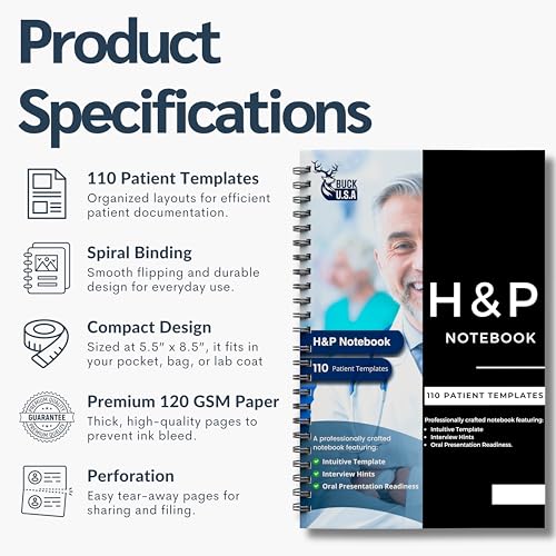 2 Pack H&P Notebook: 110 Perforated History & Physical Templates, 2-Page View, Spiral-Bound, Pocket Size 8.5"x5.5", Includes Medicine Reference Sheet – Ideal Clinical Notebook for Students
