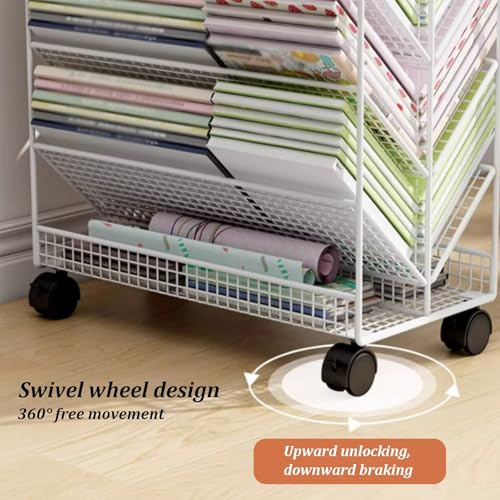 6 Tier Rolling Book Cart, Large Capacity Mobile Magazine Rack with Wheels, Space-Saving Double Sided V Shaped Metal Library Cart for Storing Books, Magazines, Newspapers(Black)