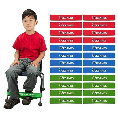 KICK BANDS Chair Bands for Kids with Fidgety Feet 24-Pack - ADHD Fidget Kickbands for Classroom Chairs & Desks - Solace Sensory Kickband (RGB)