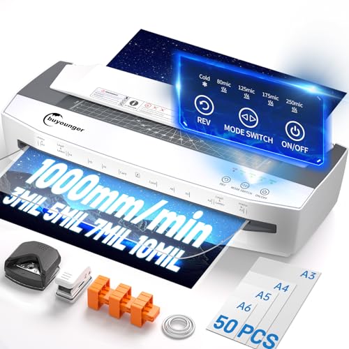 Buyounger 3-10mil Commercial Laminator, 4-Roller 13 Inch Set with 50 Sheets