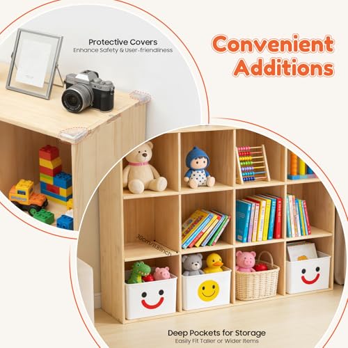 BbqLiaxon 12-Compartment Solid Mobile Cubby Storage Cabinet -Vertical Or Horizontal Bookcase - Open Book Shelf, Rectangular Wood Shelves Cube Shelf for Living Room, Bedroom, Office
