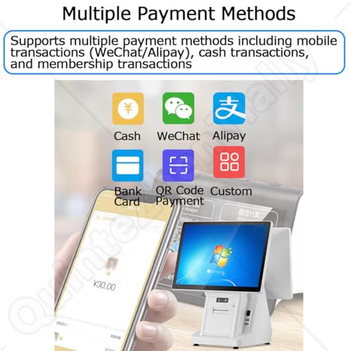 QuinteZhenTially 15.6-Inch Multi-Touch Main Display,Dual Screen All-in-One Pos Cashier Register,8gb Ram,256gb Ssd,Cash Registers for Commercial & Retail,Restaurants,Cafes,Other Venues 58mmprinter