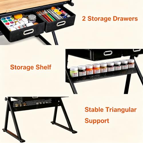 Height Adjustable Drafting Table, 0-75° Tilting Drawing Table Art Desk