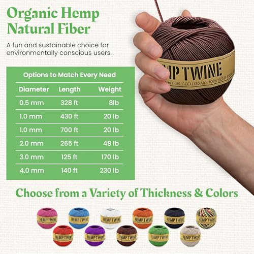 Bean Products Natural Hemp Twine - Macrame, Jewelry, Garden + Craft - 2 MM