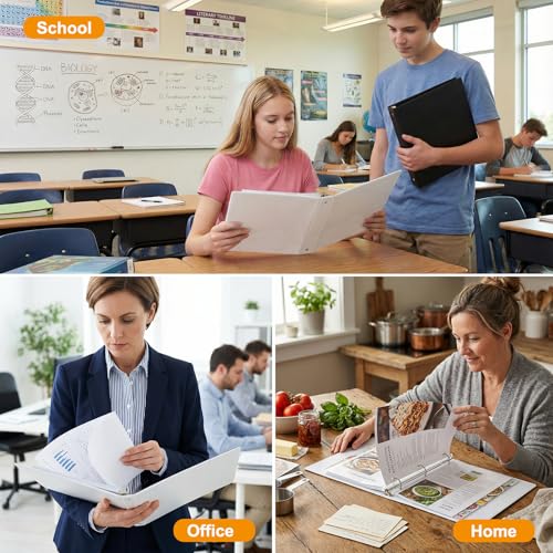 Customizable Round Ring Binder, 1.5 Inch 3 Ring Binder, Minimalist PVC-Free Binder with Clear View Cover, Lay-Flat Design for Structured Document Organization at Home, School & Office